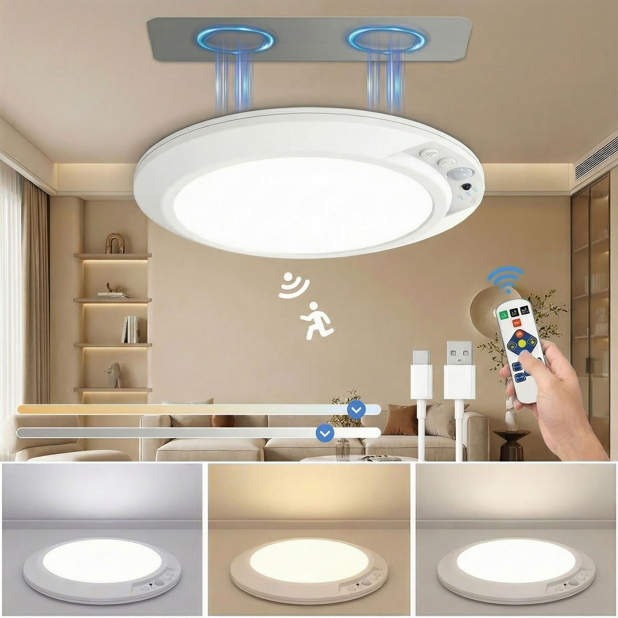 Home Security Beams - Motion Sensor Rechargeable LED Ceiling Light