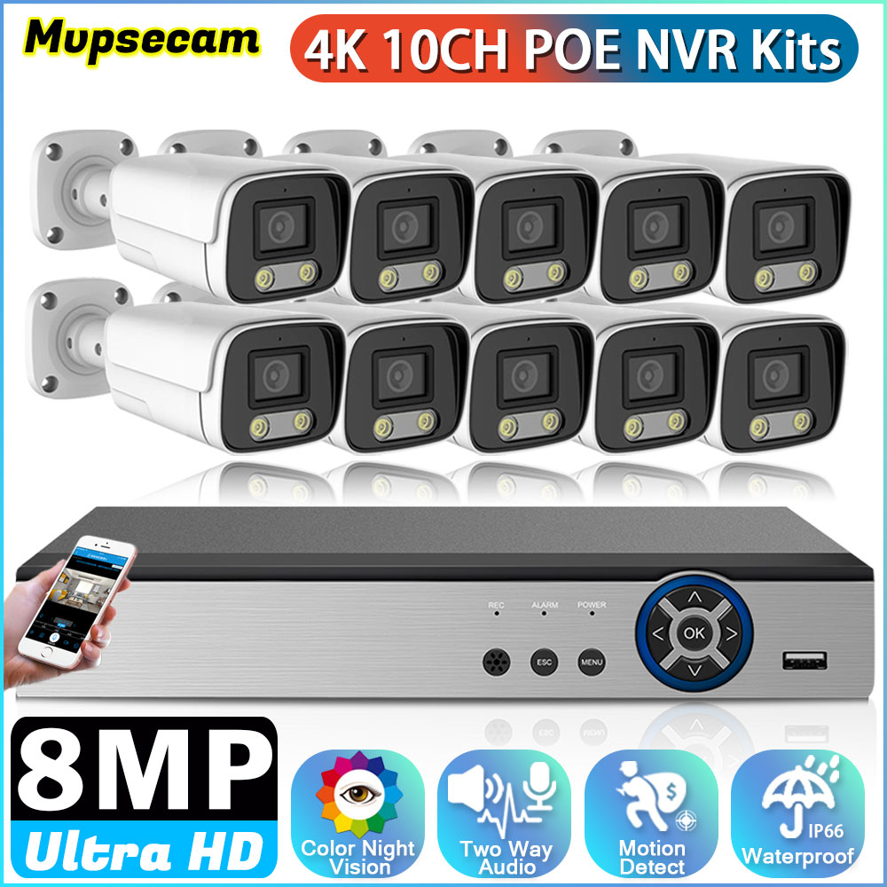 Ip Camera Outdoor 4K - 10CH 8MP HD Video Surveillance POE