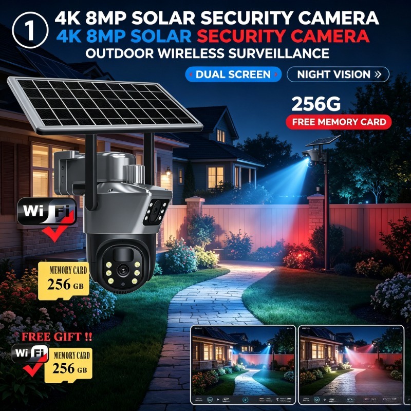 Ip Camera Outdoor 4K - Solar Powered 4K 8MP Surveillance Cam