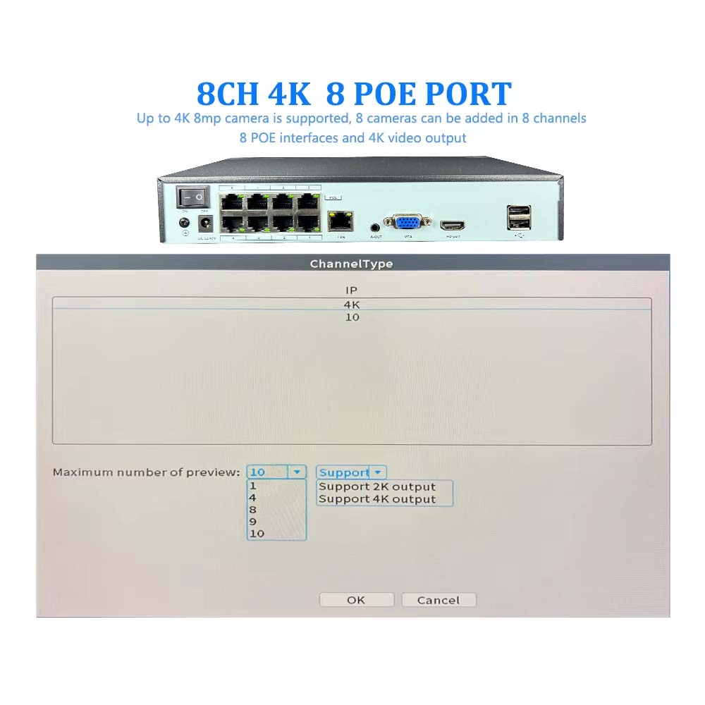 4K 10CH NVR 4/8Port POE For 8M - Home Security With Camera 评论和价格