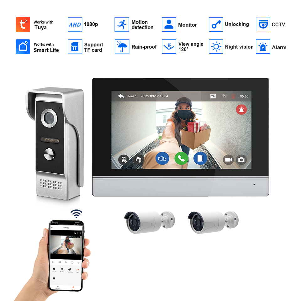 7Inch IPS Screen 2MP  Tuya Rem - Home Security No Wifi 评论和价格