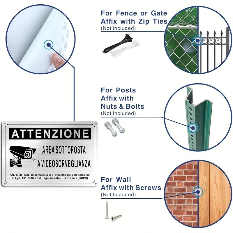Italian Security Sign 20X30cm  - Home Security With Camera 评论和价格